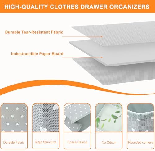 12 Pack Baby Clothes Organizer for Nursery Drawer - Foldable Fabric Dresser Dividers & Storage Bins for Diapers, Onesies, Accessories - Mydou Tidy Grey Heart Decorative Organizers - Image 4