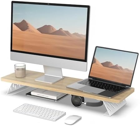 Fenge Monitor Stand Riser, Wooden & Metal Desk Shelf Organizer, Oak by Fenge