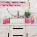 Hot-Pink Glass Bathroom Accessories Set 5 Pcs, Hot-Pink Bathroom Set, Soap Dispenser and Toothbrush Holder Set, Qtip Holder Set, Vintage Bathroom Sink Set, Cute Bathroom Decor - Image 3