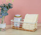 TIEYIPIN Small Metal Wire Storage Basket, Detachable Wood Base Storage Organizer Bin Basket for Kitchen Cabinets, Bathroom, Pantry, Garage, Laundry Room (Cream White, 2 Pack) - Image 2