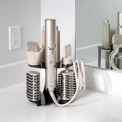 Blow Dryer Accessory Holder for Dyson Airwrap & Shark FlexStyle Only - Wall or Countertop Organizer for Hair Tools - Storage Rack for 9 Styling Attachments - Black (Blow Dryer Not Included) by Truvalent
