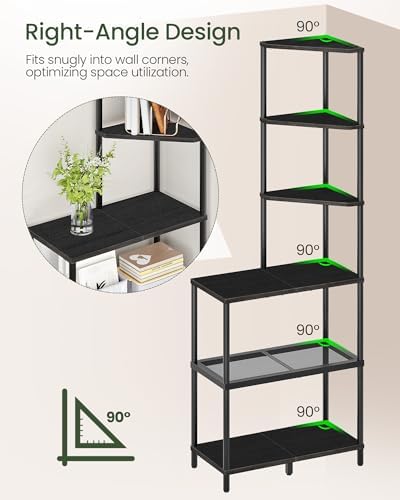 CHOEZON 6-Tier Corner Shelf, Industrial Corner Bookshelf with Desk Top, Diamond-Shaped Storage Shelves, Display Stand for Small Spaces, Living Room, Home Office, Foyer, Black TCJ70BB - Image 3