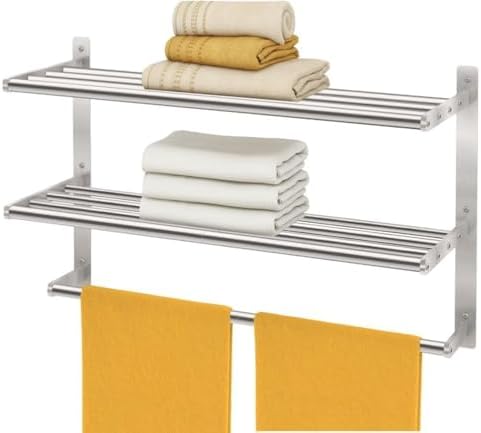 Bethom Bathroom Towel Rack with Bars, 24 Inch Towel Shelf, Brushed Nickel by Bethom