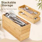 4 Pcs Bamboo Drawer Organizer Stackable Utensil Organizer for Kitchen Bamboo Storage Box Wood Silverware Tray for Drawer, Dresser, Bathroom (15" X 6" X 2") - Image 6