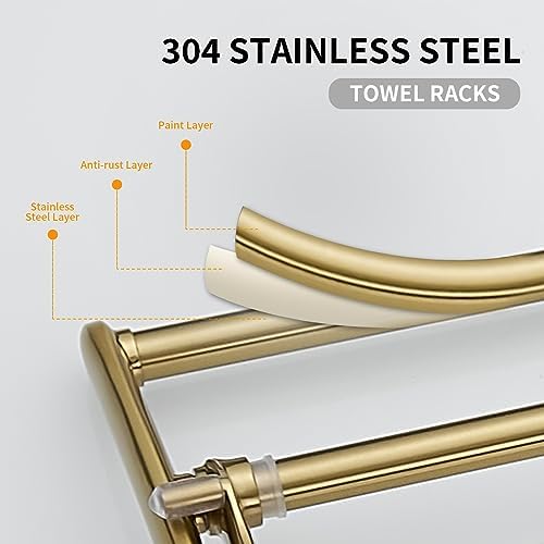 BESy Towel Racks with Foldable Towel Bar Hooks, Wall Mounted Brushed Gold - Image 4