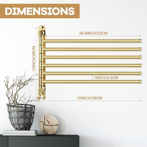 Teenyyou 20.4" Swivel Towel Rack 6 Arms 304 Stainless Steel Gold - Image 2