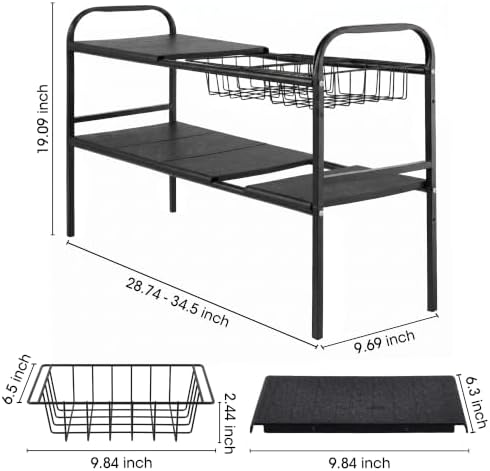 Expandable 2 Tier Under Sink Organizer, Black, 28.74-34.5 Inch Width - Image 2