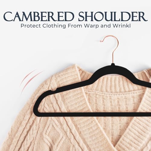 HOUSE DAY Black Velvet Hangers 60 Pack, Premium Non-Slip Felt Hangers, Sturdy Black Clothes Coat Hanger Heavy Duty, Durable Suit Hanger for Space Saving, No Marks Gold Hook - Image 5