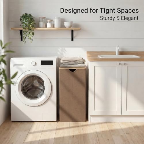 efluky 26 Gal Laundry Basket with Lid and Net Bag, Tall Laundry Hamper with Bamboo Handles, Aesthetic Dirty Clothes Bin for Laundry Room, Bathroom, Bedroom and Dorm, Brown - Image 6