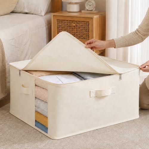 3Pack Canvas Storage Bags for Clothes & Comforters with Clear Window, Beige - Image 5