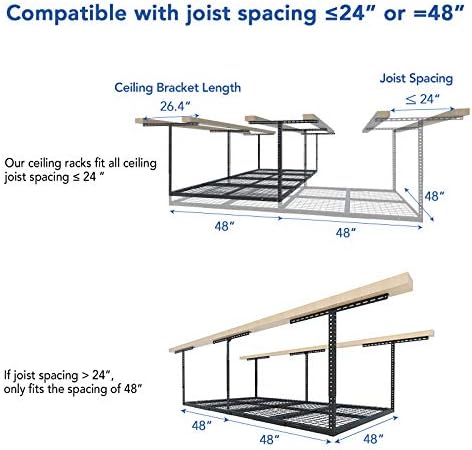 FLEXIMOUNTS 4x8 Overhead Garage Ceiling Storage Rack Adjustable, Hammertone - Image 4