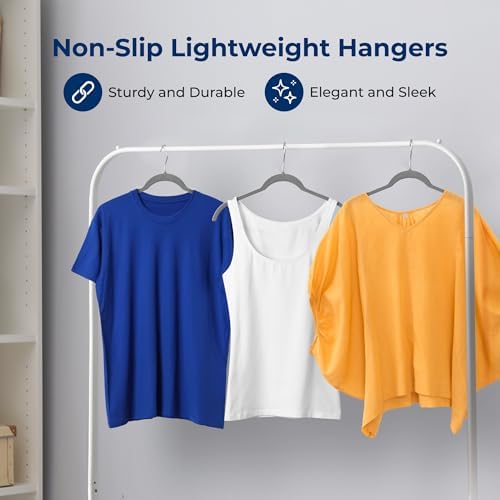 SereneLife 100 Pack Shirt Hangers, Heavy Duty Non-Slip Velvet Hangers with 360° Swivel Hooks, Slim Space-Saving Design for Tops, Jackets, Blouses, & Strappy Dresses (Gray) - Image 4