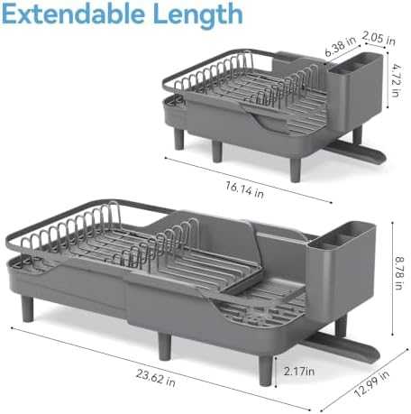 Urackify Expandable Dish Drying Rack for Small Kitchen Counter, Matte Grey - Image 6
