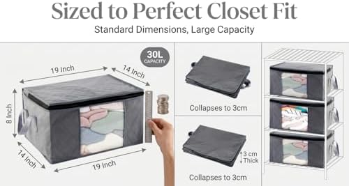 Storage Clothes Bins Closet Bags - 35L Containers Organizer Boxes Clothing Bin Organization for Organizing Blanket Pillow Sheet Sweater, Foldable Bedroom Small Storage Totes With Lids Zipper, 6pc Pack - Image 2