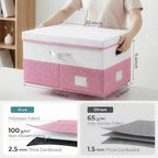 PRANDOM Storage Bins with Lids [3-Pack] Linen Fabric Foldable Storage Boxes Organizer Containers Baskets Cube with Cover for Bedroom Closet Office White&Pink (23.4X15.9X11.4) - Image 3