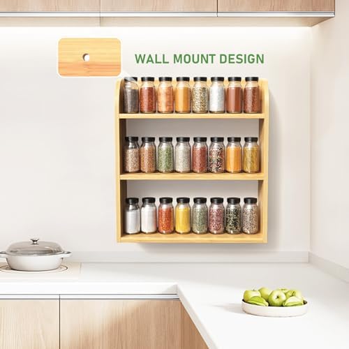 ROMGUAR CRAFT 3 Tier Bamboo Spice Rack Countertop or Wall Mounting, Natural - Image 2