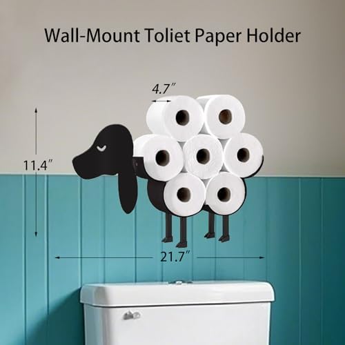 Dog Toilet Tissue Holder,Animal Paper Holders,Decorative Metal Papers Holder,Funny Toilet Animal Storage for Bathrooms,Bathroom Paper Organizer for Extra 8 Rolls Stand & Wall Mounted Art Decor - Image 3