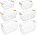 Maxcheck 6 Pack 3 Size Metal Wire Baskets with Wood Handles, Cream White by Maxcheck
