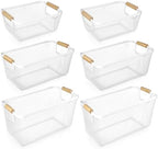 Maxcheck 6 Pack 3 Size Metal Wire Baskets with Wood Handles, Cream White by Maxcheck