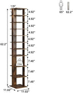 HOMEFORT 10-Tier Vertical Shoe Rack, Corner Shoe Tower, Slim Shoe Organizer with Two Hanging Hooks, Wooden Shoe Storage Stand for Entryway, Hallway, Closet, Rustic Brown - Image 3