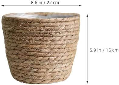 Healeved Hand Woven Planter Basket with Liner Rustic Straw Flower Pot for Indoor Outdoor Plants Balcony Living Room Decor 7.8X9.75X7.8 Inches - Image 4