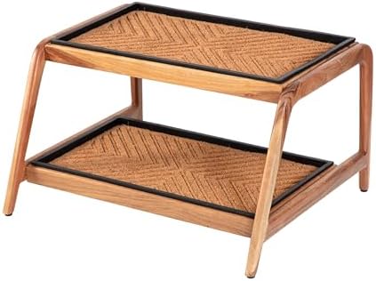 Anji Mountain Heavy Duty Waterproof Wooden Shoe Storage Mat Organizer/Boot Storage Tray Multi Use for Entryway with Coir, Tan Cross Embossed Insert, 2 Tier, Fits 4 Pair (26.5" Wide) by AnjiMountain