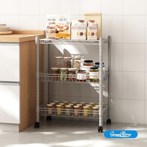 Guan River 3 Tier Wire Basket Shelf,Silver,23.23" L x 13.11" W x 32.28" H - Image 2