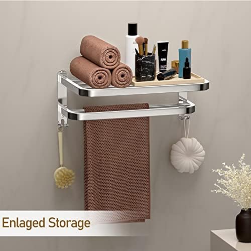 15 Inch Bathroom Towel Rack Towel Shelf with Double Towel Bars Lavatory Wall Mount Holder with Hooks Stainless Steel Hotel Bath Rack - Image 3