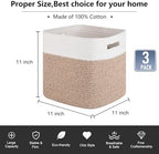 OIAHOMY Storage Cubes 11 Inch Storage Bin 3-Pack Square Basket White&Brown - Image 3