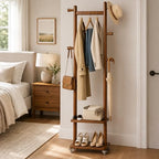 Taitiy Small Clothes Rack Solid Wood Coat Rack Freestanding with Wheels by Taitiy