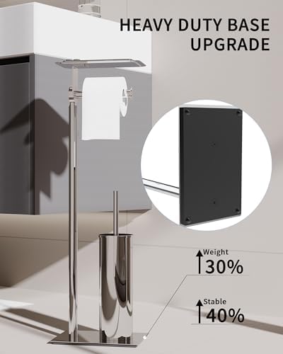 Toilet Paper Holder Stand, Free Standing Toilet Paper Holder with Shelf for Bathroom, Stainless Steel Chrome Toilet Tissue Holder with Brush and Holder Set, Weighted Base - Image 5