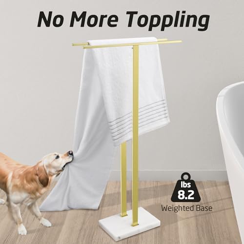 KES Brushed Gold Standing Towel Rack, 37" H, Heavy Marble Base, Bathroom - Image 4