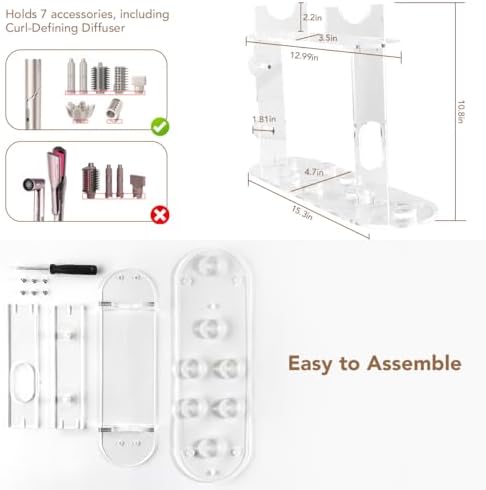 Upgraded Storage Holder for Shark FlexStyle– 7-Hole Acrylic Stand Organizer for Long Barrels & Diffuser, Countertop Holder for Shark Flex Style Accessories for Bathroom Vanity Makeup Table - Image 6