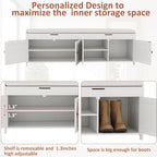 HOMEFORT 54.4" Shoe Bench with Lift Top Storage, Entryway Bench with Cushioned Seat, Wooden End of Bed Bench, Shoe Cabinet Bench with Hidden Storage Space, for Bedroom, Hallway,White - Image 6