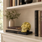 Skull Book Ends, Decorative Bookends for Shelves, Vintage Style Skull Bookend Design Resin Skeleton Human Head Statue Halloween Décor (Gold) - Image 7