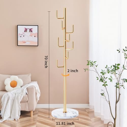 ZOZOE Metal Modern Coat Racks, Cactus Coat Rack Freestanding with Natural Marble Base, Golden Coat Rack Stand with 8 Hooks, Coat Tree Hanger Stand for Bags, Hats, Entryway, Office - Image 4