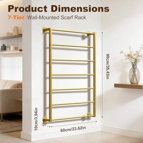Wall Mounted Scarf Rack, Hijab Hanger Organizer (Gold, 7T-23.6×35.4IN) - Image 4