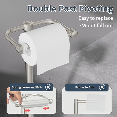 RARXTR Toilet Paper Holder Stand, Post Pivoting Design Free Standing Toilet Paper Holder, SUS304 Stainless Steel Toilet Paper Roll Holder, Heavy Stable Base (Brushed Nickel) - Image 3
