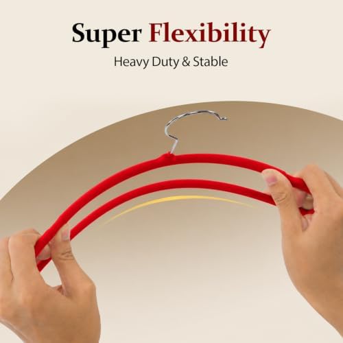 Velvet Felt Pants Hangers 30 Pack, with Cascading Hooks (Red) - Image 6