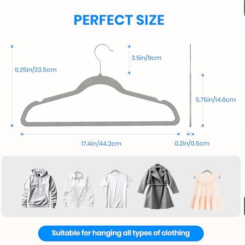 YSSOA Velvet Hangers 50 Pack, Non-Slip Clothes Hangers with Shoulder Notches, 360° Swivel Hooks, Heavy Duty Standard Hanger for Closet Space Saving, Grey - Image 2