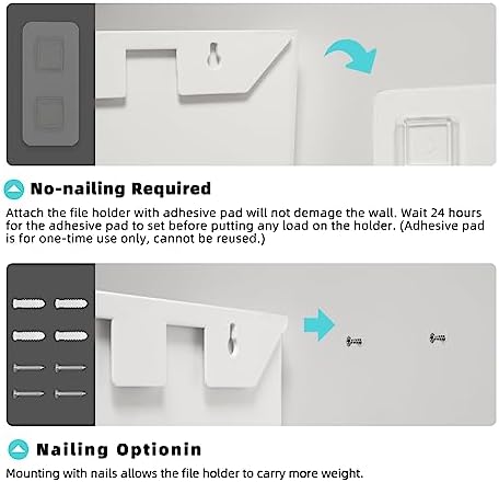 JOMOLA No Drilling File Holder 5 Pack Mail Organizer Wall Mount File Organizer Holder Office Wall Hanging Files Magazines Organizer Plastic Door Mount Wall Pocket with Adhesive Pad, White Color - Image 3