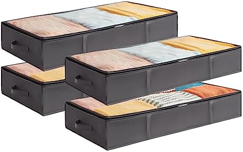 Lifewit Under Bed Storage Containers 4 Pack, Large Capacity Blanket Storage Bags with Reinforced Handle, Organization and Storage for Clothes, Sheets, Towels, Bedroom, Closet, College Dorm, Grey by Lifewit