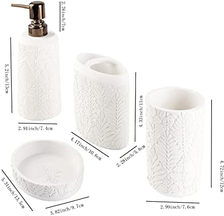 Hymmah Bathroom Accessories Set,Toothbrush Holder,Farmhouse Decor,4 Pcs Resin Gift Apartment Necessities, Contain Toothbrush Cup,Soap Dispenser & Dish,Tumbler - Image 2