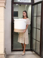 16x18 Inch Extra Large Round Cotton Rope Storage Basket with Lid, Decorative Woven Bin with Cover for Living Room Bedroom Closet, White & Jute - Image 3