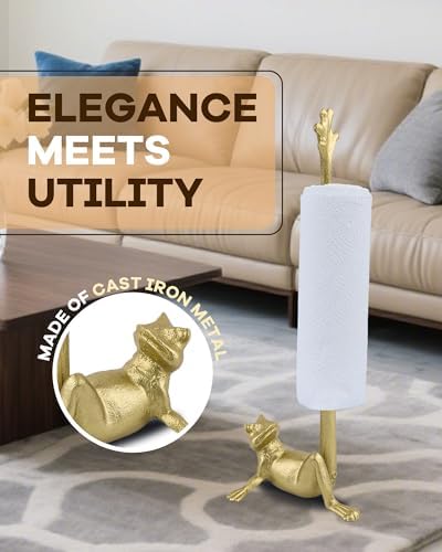 16.5" Golden Frog Paper Towel Holder for Bathroom & Kitchen - Whimsical Cast Iron Free Standing Paper Roll Holder, Decorative Toilet Paper Stand with Weighted Base - Image 5