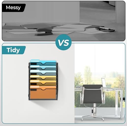 SUPEASY 6 Tier Wall File Organizer, Hanging Wall Mounted Mail Organizer with Label Slots, Metal Mesh File Holder Magazine Rack for Office, Home, School or Classroom, Black, 2Pack - Image 7