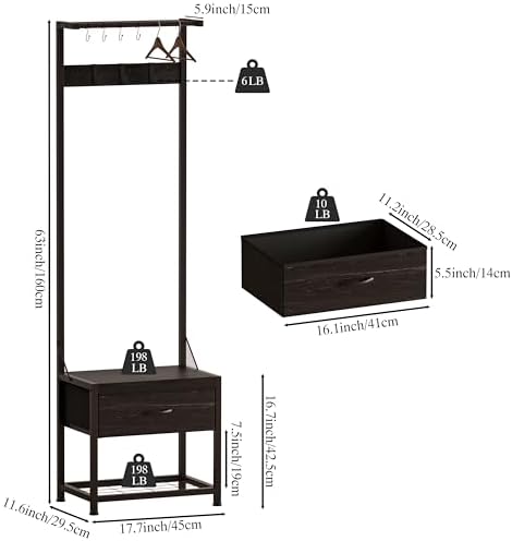 LUMTOK Hall Tree with Shoes Bench Storage,Small Coat Rack with Drawers - Image 4