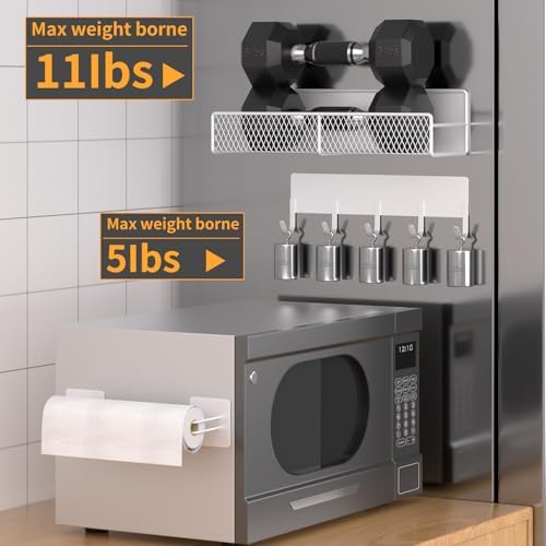 Magnetic Spice Rack for Refrigerator, 10 Pack Metal Magnetic Shelf, Moveable Spice Organizer with Hook Rack, Paper Towel Holder, Kitchenware Holder, Strong Magnetic Storage Fridge Organizer White - Image 4