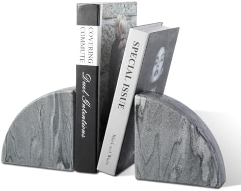 Karibiber Marble Bookend for Shelves, Non-Skid Bookends for Heavy Books, Heavy Duty Book Stopper for CDs, Luxury Book Shelf Holder, Quarter Circle Design Book Ends Decorative, Monte Grigio, Set of 2 - Image 2