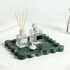 Scalloped Square Marble Decorative Tray, Natural Stone Vanity & Jewelry Tray, Trinket Organizer for Ring, Key, Dresser, Nightstand, Bathroom Counter & Kitchen Sink(Verde Alpi Green) - Image 3